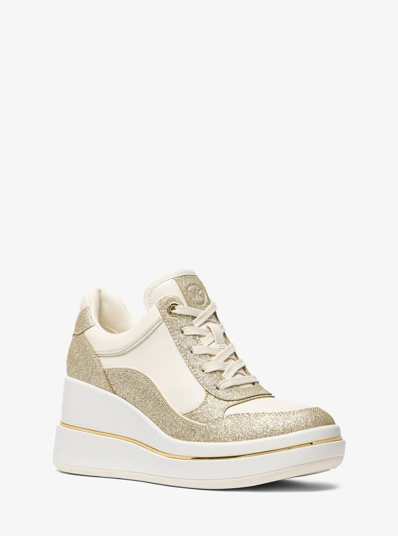 MK Sneaker Emmy Aus Signature-Logostoff Und Leder Mit Keilabsatz - Goldton - Michael Kors MK Sneaker Emmy Aus Signature-Logostoff Und Leder Mit Keilabsatz - Goldton - Michael Kors von MICHAEL Michael Kors