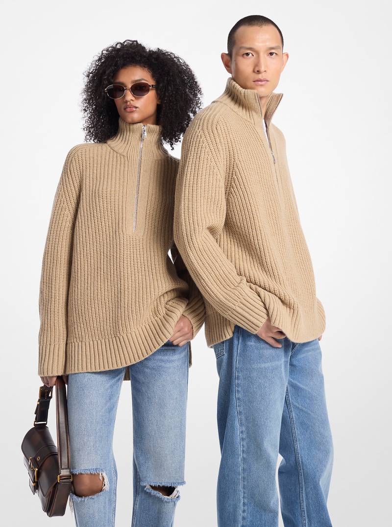 MK Sweater Aus Kaschmir-Wollgemisch Mit Halbem Reißverschluss - Natur - Michael Kors von MICHAEL Michael Kors