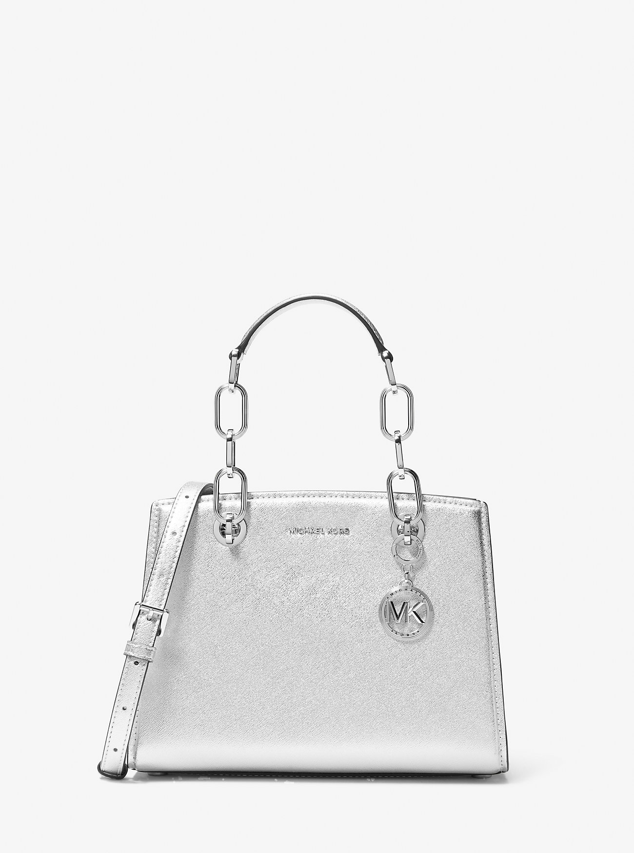 MK Umhängetasche Cynthia Small Aus Leder In Metallic-Optik - Silberton - Michael Kors MK Umhängetasche Cynthia Small Aus Leder In Metallic-Optik - Silberton - Michael Kors von MICHAEL Michael Kors