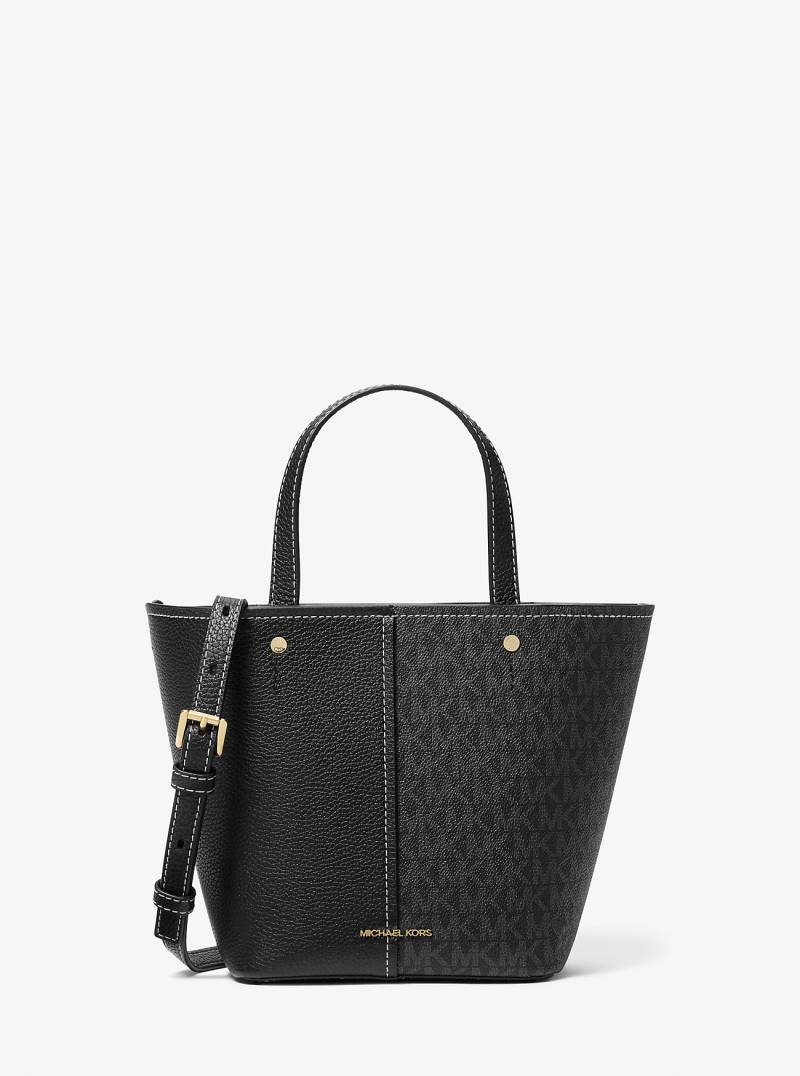 MK Umhängetasche Flora Medium Aus Gekrispeltem Leder Und Signature-Logostoff - Schwarz - Michael Kors von MICHAEL Michael Kors