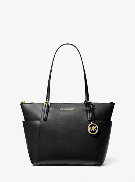 MK Shopper Jet Set Large Aus Quer Genarbtem Leder Mit Reißverschluss An Der Oberseite - Schwarz - Michael Kors von MICHAEL Michael Kors