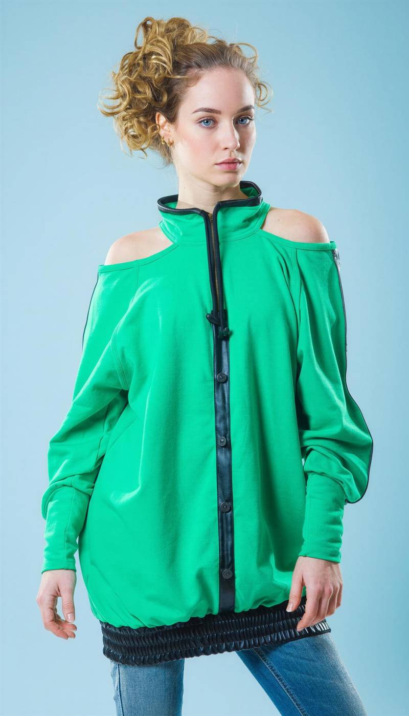 Baumwoll-Reißverschluss Leder Imitation Detail Pullover von MICHAELNIKfashion