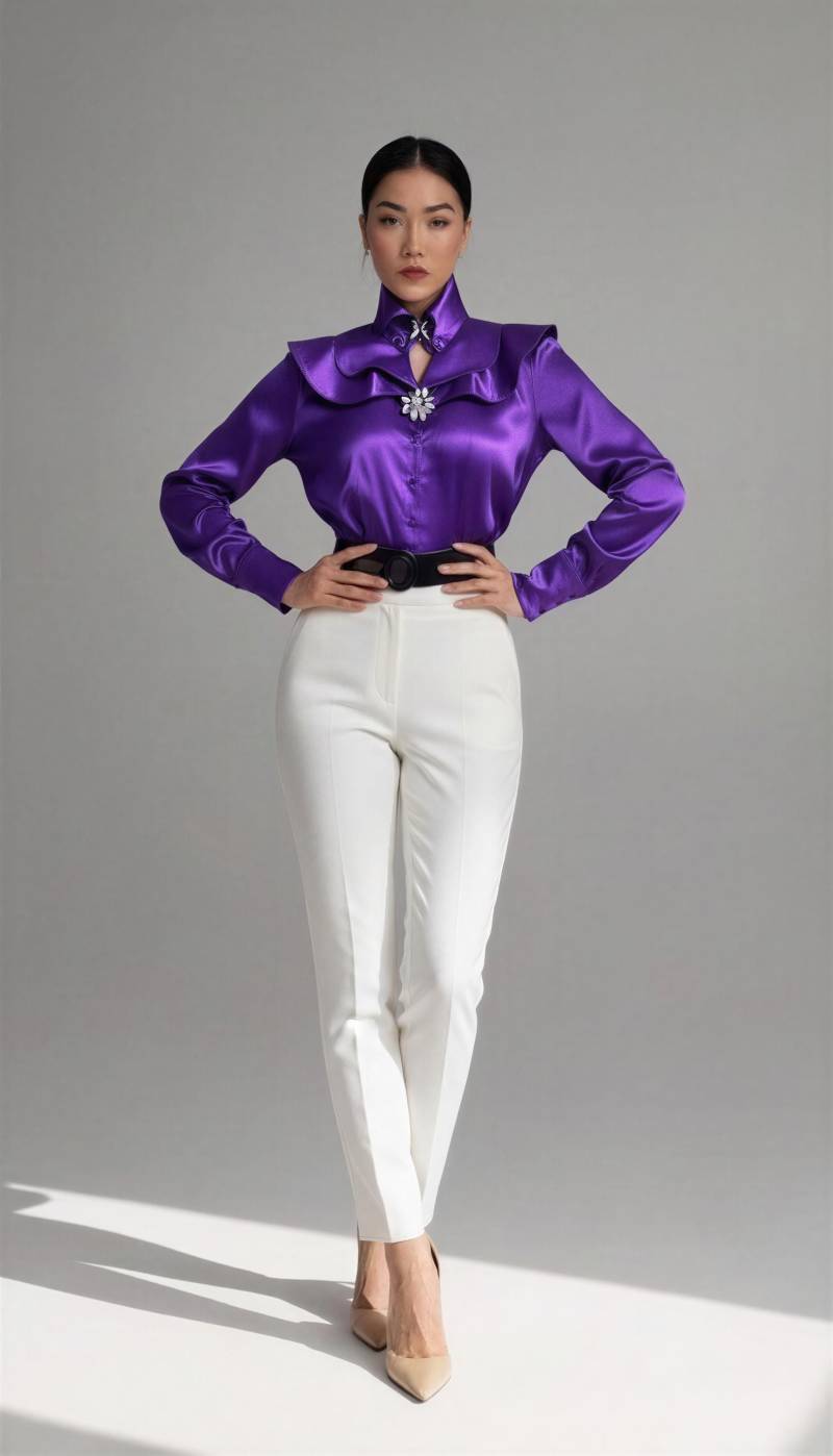 Rüschen Satin Semi-Ausgestattet Revers Bluse von MICHAELNIKfashion