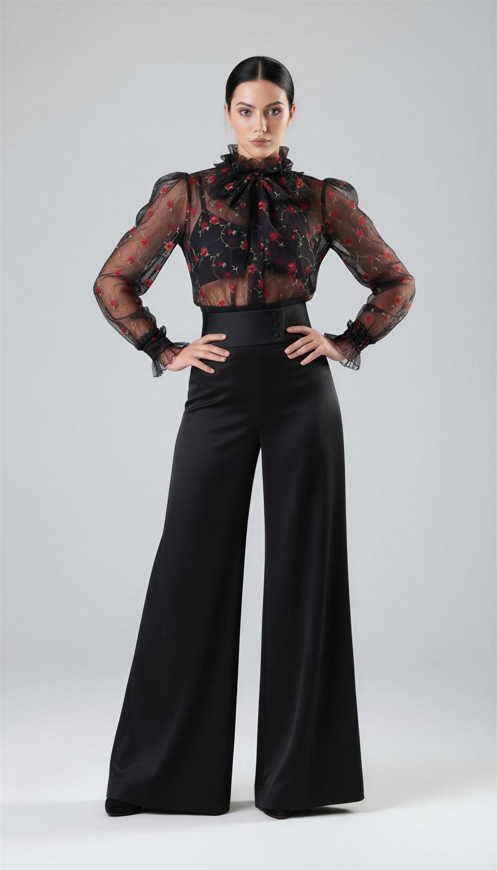 Damen Bogen-Ausschnitt Rüschen Gestickte Seiden-Organza-Bluse von MICHAELNIKfashion