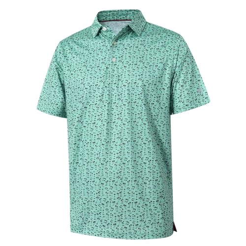 Herren-Golf-Shirt, kurzärmelig, feuchtigkeitsableitend, trockene Passform, Druck, sportlich, lässig, Golf-Poloshirts für Herren, Mint Seaside Palm, L von MICHEL ROUEN