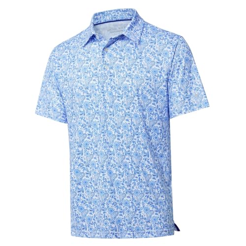 Herren-Golf-Shirt, kurzärmelig, feuchtigkeitsableitend, trockene Passform, Druck, sportlich, lässig, Golf-Poloshirts für Herren, Weißes Paisley., XX-Large von MICHEL ROUEN