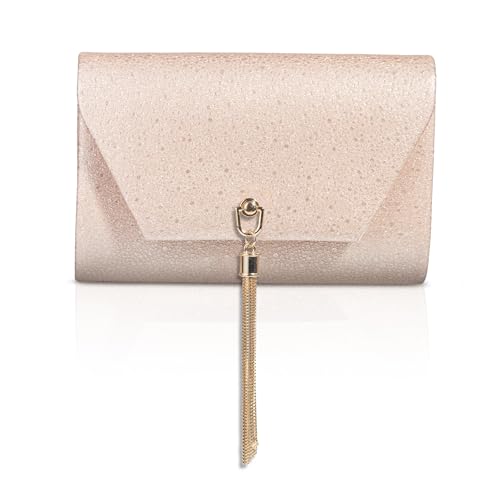 MICHELLE MOON Handtasche Damen Klein Elegant mit Glitzer | Abendtasche Champagner | Clutch Champagner für Hochzeit, Party und besondere Anlässe | Handtasche Damen mit abnehmbarer Schulterkette von MICHELLE MOON