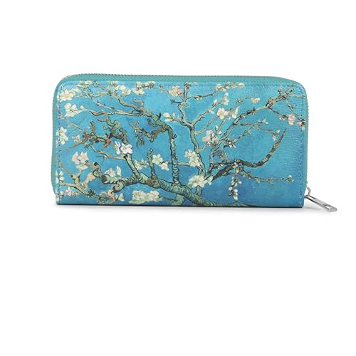 Michelle Moon - Große Damengeldbörse aus weichem Kunstleder mit Münzfach und 12 Kartenfächern | Elegante Geldbörse mit Reißverschluss, ideal als Geschenkidee, Blühender Mandelbaum, Modern von MICHELLE MOON