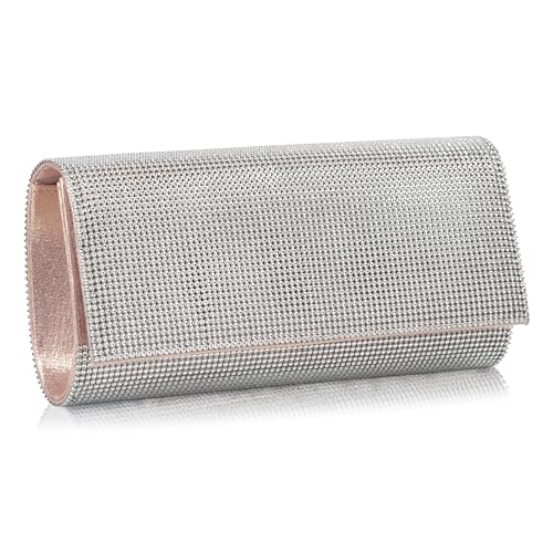 Michelle Moon Handtasche Damen Klein Elegant mit Glitzer | Abendtasche Champagner | Clutch Champagner für Hochzeit, Party und besondere Anlässe | Handtasche Damen mit abnehmbarer Schulterkette von MICHELLE MOON