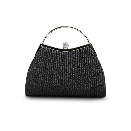 Michelle Moon Handtasche Damen Klein Elegant mit Glitzer | Abendtasche Schwarz | Clutch Schwarz für Hochzeit, Party und besondere Anlässe | Handtasche Damen Schwarz mit abnehmbarer Schulterkette von MICHELLE MOON