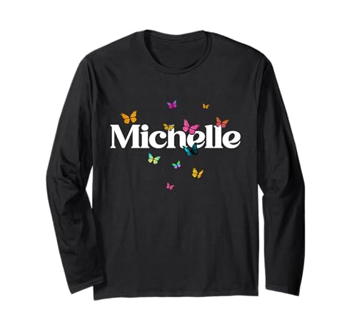 Michelle - Schöner Mädchen Name mit bunten Schmetterlingen Langarmshirt von MICHELLE Tochter Enkel Geburtstag Geschenkideen