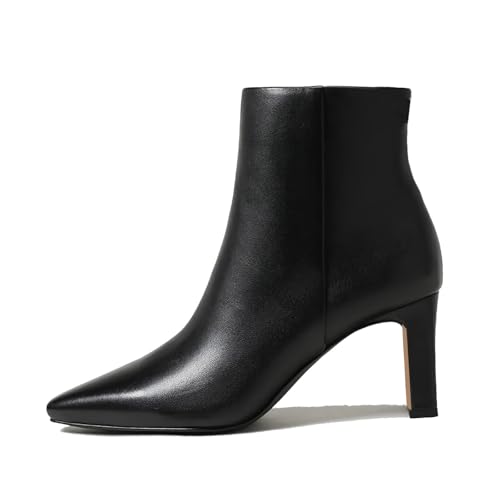 MICIFA Damen Stiefeletten Chunky Low Heel Square Toe Heeled Booties mit seitlichem Reißverschluss Herbst Winter Kleid Kurze Stiefel, leder schwarz, 37.5 EU von MICIFA