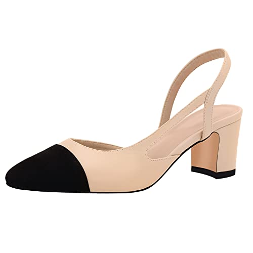 MICIFA Slingback-Absätze für Damen, runde Zehenpartie, klobiger Absatz, Knöchelriemen, modische Spleißschuhe, Hautfarben, 40.5 EU von MICIFA