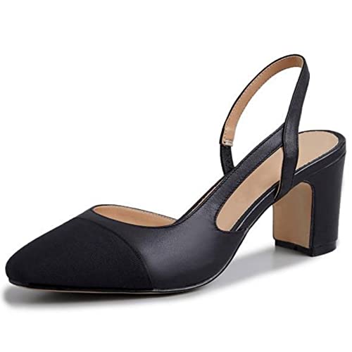 MICIFA Slingback-Absätze für Damen, runde Zehenpartie, klobiger Absatz, Knöchelriemen, modische Spleißschuhe, Schwarz, 38 EU von MICIFA