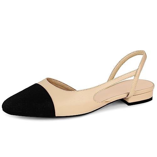 MICIFA Slingback Flats für Frauen, Runde Zehe Niedriger Absatz Sandalen Mode Spleißen Kleid Schuhe für Frauen, Hautfarben, 38 EU von MICIFA
