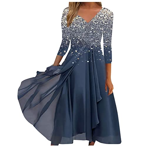 1920 Kleider Damen, Sexy Kleider Damen Mini Abendkleid Mit Schlitz Elegante Kleider Kleid Langarm Damen Strandkleid Gothic Für Mollige Frauen Schicke Kleider Damen Basic Strickkleid (2-Marine,XL) von MICKURY