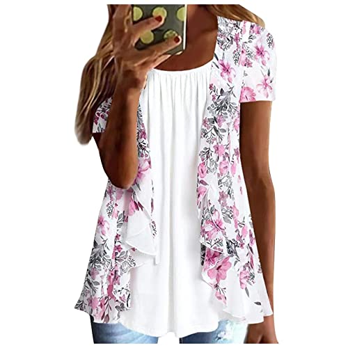 Crop Shirt Damen, Oversize T Shirt Damen Top Pailletten Hawaii Poloshirt of The Damen Shirt Fledermausärmel Langarm Sommer Blusen Für Women Corset Crop Top Enge Unterhemden Shirt (Rosa,XXL) von MICKURY