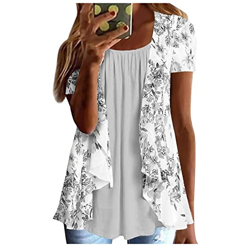 Crop Shirt Damen, Oversize T Shirt Damen Top Pailletten Tops Sommer Locker Poloshirt of The Damen Shirt Fledermausärmel Langarm Sommer Blusen Für T-Shirt Oversized Festliche Shirt (Grau,XL) von MICKURY