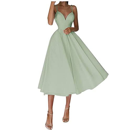 MICKURY Damen Betty Barclay Kleid Kleider zur Hochzeit kurz schwarz Abendkleid unterröcke weiß Ballkleider weißes Strandkleid eukalyptus grün volantkleid hellblaues(Grün, XL) von MICKURY