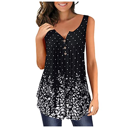 Damen Oberteile, T-Shirts Für Damen Pullunder Lange Shirts Ärmellose Hemden Rüschen Tops Lockere Lässige Übergrößen Plissierte Button Down Sommer Floral Damen Crisscross Crop (Schwarz-5,4XL) von MICKURY