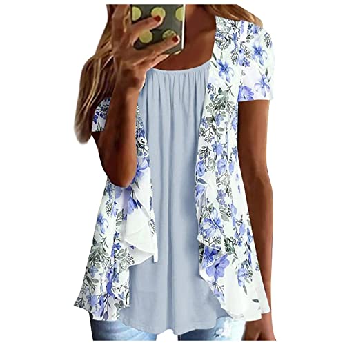 Damen T Shirt Kurzer Arm, Sommer Top Damen Cropped Sport Oberteile T Shirt Women Sport Shirts Damen Fitness Basketball Bandeau Top ße Größ Lockeres Fledermausärmel Kurze Tops (Blau,5XL) von MICKURY