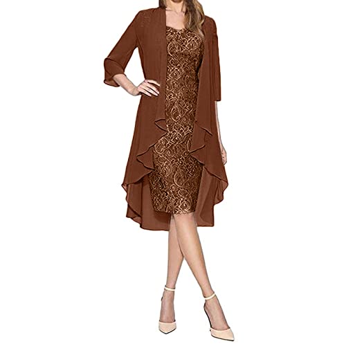 Elegante Kleider Damen,Brautkleider Hochzeitskleider Kleider Cocktailkleider Chiffon Damenmode Zwei Stücke Charming Hochzeitskleid Solide Farbe Mutter Der Braut Spitze Kleider (Kaffee,3XL) von MICKURY
