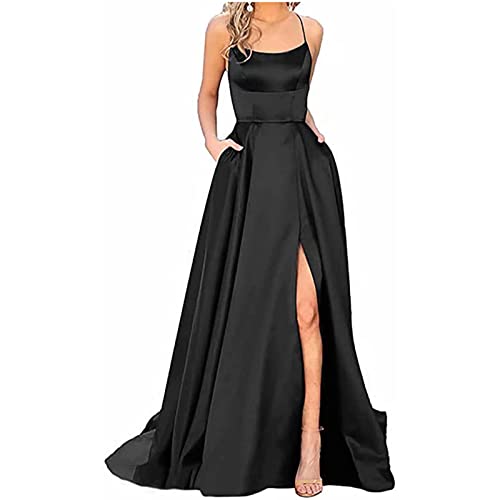 Festliche Kleider Für Damen,Enge Kleider Damen Sexy Ausgefallen Brautkleid Italienische Mode Damen Kleider Damen Ballkleider Elegant Neckholder Rückenfrei Lange Kleider A-Linie (1-Schwarz,XS) von MICKURY