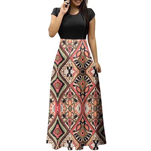 Festliche Kleider Für Hochzeit,Lange Elegante Abendkleider Für Hochzeiten Knielange Kleider Mit Ärmel Brautkleid Boho Vintage Spitze Damenmode Casual Print Rundhalsausschnitt (Wassermelone Rot-1,3XL) von MICKURY