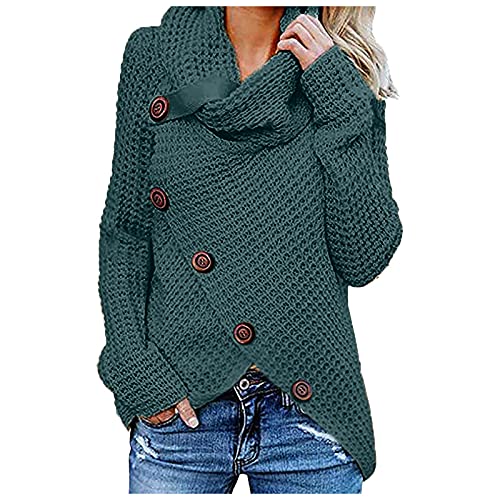 Hoodie Damen,Grobstrickpullover Damen Weihnachtspullover Damen Strickjacke Statement Hoodie März Pullover Damen Glitzer Cardigan Weißer Pullover Oversize(Grün,M) von MICKURY