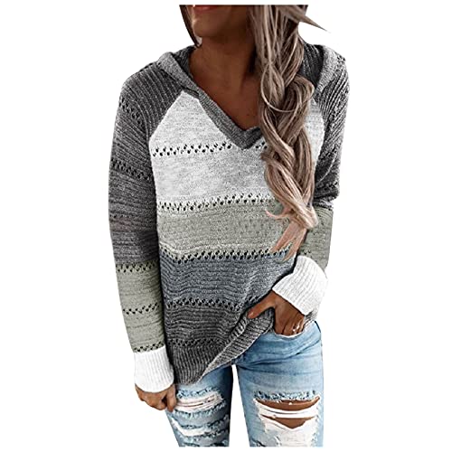 Kapuzenpulli,Weste Damen Weihnachtspullover Damen Pullover Kleider Pullover Damen Strickmantel Mit Kapuze Cascallo Pullover Pullover Cut Out(Grau,XL) von MICKURY