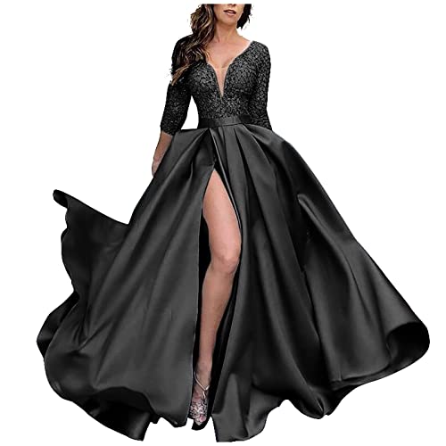 Kleid Herbst Jeansrock Schwarz Schönsten Kleider Für Hochzeitsgäste Viskose Kleid Wickelkleid Blau Damen Mode Big Swing Sexy Langes Kleid Schleppendes Party Abendkleid Schwarz M von MICKURY