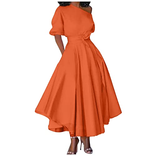 Kleider Kleid braun kleiderbügel für röcke Kleid Weiss Viskose Kleid Mango Kleider Damen Damen Kleid Freizeitkleider Damen Abendkleid Plisseerock BH tiefer rücken lopily Abendkleid große(Orange,L) von MICKURY