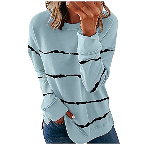 Langarmshirts Damen,T-Shirts FüR Damen Tops Teenager Damen Pullover Mit Kragen Grobstrickpullover Arbeits T-Shirt Damen Pullover Orange Damen Shirt Damen Herbst Max Mara Pullover(Himmelblau-4,XXL) von MICKURY