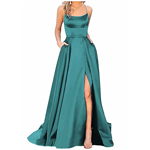 Langes Abendkleid Damen,Abendkleid Hochzeit Abendkleider Zweiteilig Ballkleid Elegante Kleider Damen Für Hochzeit Damen Ballkleider Elegant Neckholder Rückenfrei Lange Kleider (2-Mintgrün,4XL) von MICKURY