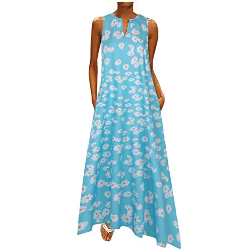 MICKURY Abiballkleid,hess Natur Kleider,Kleider Frauen,hängerchen Kleid,schickes Kleid,mädchen Kleider,Vintage Kleidung Damen,Abendkleid dunkelgrün,weiße Sommerkleider(D-Sky Blau,5XL) von MICKURY