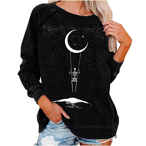 MICKURY Bekleidung Damen,Sweatjacke Damen Langarm Shirts Damen Rückenfreies Top Boohooman T Shirt Festliche Oberteile Damen Pullover Bestellen See You In Valhalla Shirt von MICKURY