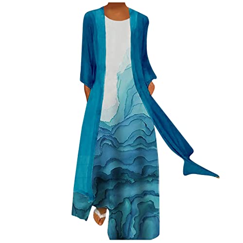 MICKURY Boho Kleid,Kleid schwarz,luftige Kleider,Damen Kleider elegant festlich,plissee Kleid Hochzeitsgast,Abschlussfeier Kleider,Kleid firmung(Blue-I,XL) von MICKURY