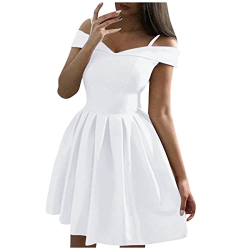 MICKURY Brautkleider Hochzeitskleider,Retro Kleider Damen Kurze Kleider Für Frauen Damen Ühling Damen Fest Farbe Ärmellos Trägerlos Taille Plissee Kleid Sexy Kleider Rö Damen Bunt(2-Weiß,M) von MICKURY