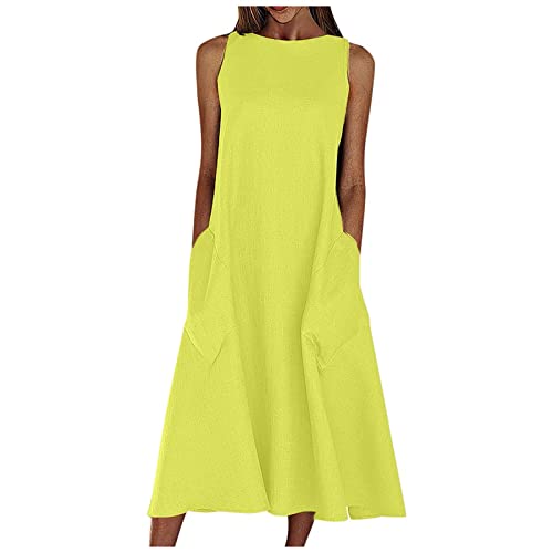 MICKURY Damen Kleid,Sommerkleider 2022 Trend,Chiffon Kleider Knielang,Boho Kleider Sommer,Spitzen brautkleid,etui Kleider,Hermann Lange Kleider,Kleider mädchen(Gelb,XL) von MICKURY