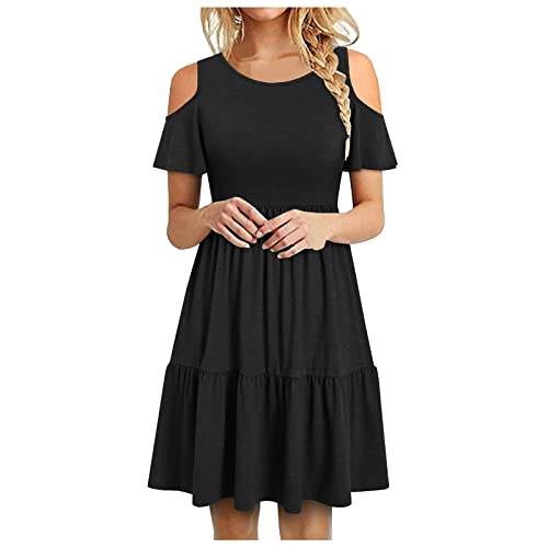 MICKURY Elegante Kleider Damen Kleid Langarm festlich elegant Abendkleider weisses Kleid lagenkleid meerjungfrau brautkleid landhauskleid maxikleid weiß rockige Kleidung rüschenkleid Schwarz X-Large von MICKURY