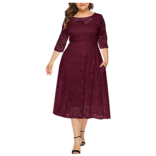 MICKURY Festliche Kleider für Damen Hochzeit,Kleider Bordeaux,hm Kleider Damen,Umstandsmode brautkleid,unterkleid für durchsichtige Kleider,Strandrock,maxikleid gelb,Brautmutterkleid(2-Red,XXL) von MICKURY