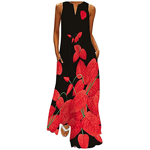 MICKURY Italienische Kleider,Schnittmuster Damen Kleider Prinzessinnen Kleider Abendkleid Knielang Mit Ärmeln Jumpsuit Kleider Kleider Für Mollige Frauen Sexy(Rot-4,XL) von MICKURY