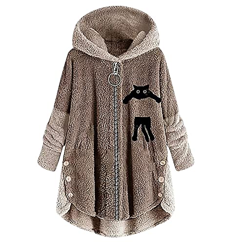 MICKURY Jumpsuit Damen,Sweat Jacken Rollkragenpulli Dunkelgrüner Hoodie Grace Pullover Hoodie Blau Strickjacke Bunt Grob Gestrickte Strickjacke(Khaki,3XL) von MICKURY