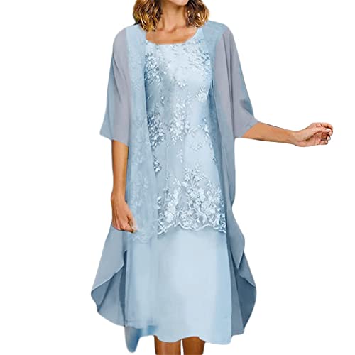 MICKURY Kleid Damen elegant für Hochzeit,tfnc Kleid,Rockabilly Kleider Hochzeit,Kleid mit Pailletten,Maxi Kleider,brautkleid kaufen, Festliche Kleider,Sommerkleid mit ärmel(Blue-e,XXL) von MICKURY