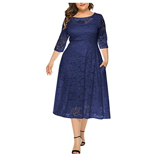 MICKURY Kleider Damen,Festliche Sommerkleider 2022,ba&sh Kleid,monari Kleider,Standesamt hochzeitskleid,Damenkleider elegant,alba Kleid,Damenkleider Sale(1-Navy,3XL) von MICKURY