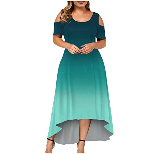 MICKURY Kleider Festlich Schwarze Abendkleider Cocktailkleid Spitze Brautkleid Rosa Abiballkleid Blau Plus Size Damen Rundhals Kurzarm Off Shoulder Kleid Blumendruck Kleid 4-Grün XL von MICKURY