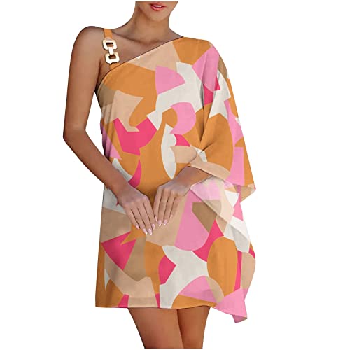 MICKURY Kleider für Frauen ab 50 Jahren,Cold Shoulder Kleid,Schlichtes Abendkleid,lederkleider Damen,Sommerkleider Knielang,weißes Kleid Damen,midi Sommerkleider(C-Orange,S) von MICKURY