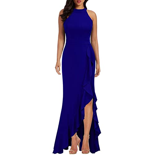 MICKURY Kleider ße Größ Damen Mit Ausschnitt Abendkleid Rot Hinten Kleider Kurz Damen Alltag Sequin Dress Brautkleid Schwanger Rö Kurz Sexy Kleider Hochzeitsgast Damen ße Größ(Blau,S) von MICKURY