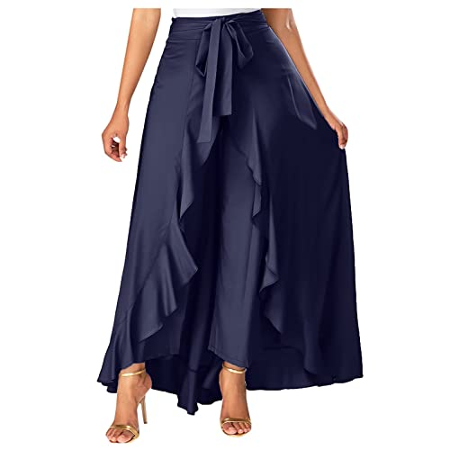 MICKURY Overall Damen Herbst Fahrradregenhose Please Jeans Damen 2In1 Shorts Damen Schneehosen Lidl Lässige Doppellagige Hosenrock Mit Weitem Bein Für Damen Unregelmäßige Rüschen Lange Hosen von MICKURY