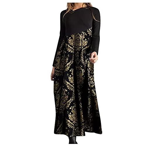 MICKURY Party Kleider Damen,Cocktailkleid Damen Kurze Brautkleider Damen Kleider Silvester Damen Herbst Und Winter Casual Slim Langarm Langes Bedrucktes Kleider Brautkleid Kurz Spitze(Gold,XXL) von MICKURY